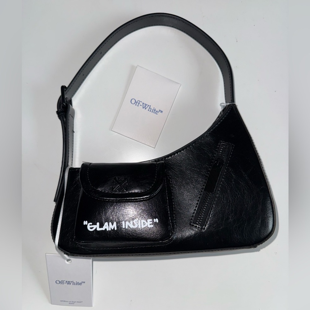 Off-White Jitney Black Leather 'Glam Inside' Shoulder Bag